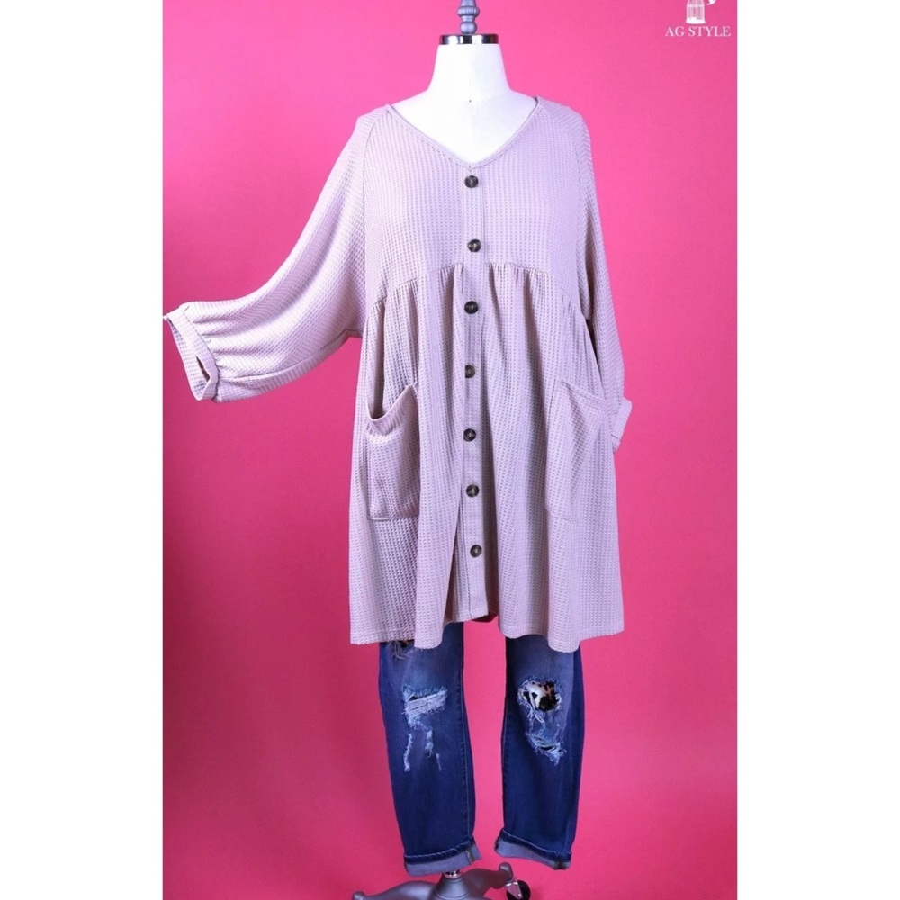 Blush colored button down dress